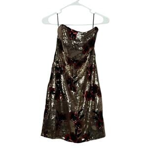 GUESS Women's Gold Grace Sequined Floral Mini Dress Size 6 New